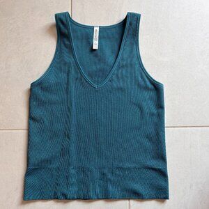 Athleta  Aurora Seamless Crop Tank Top Ribbed Teal Blue Large